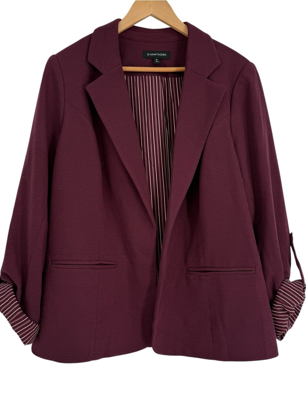 41 Hawthorn Women Size 2X Blazer Long Sleeve Soft Stretch Roll Tab Burgundy